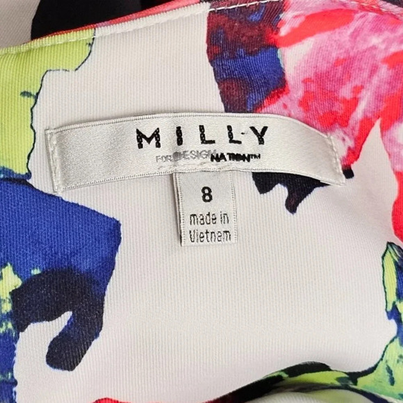 Milly Design Nation Abstract Floral Fit & Flare Dress Size 8 Zip Back Pockets - Picture 7 of 8